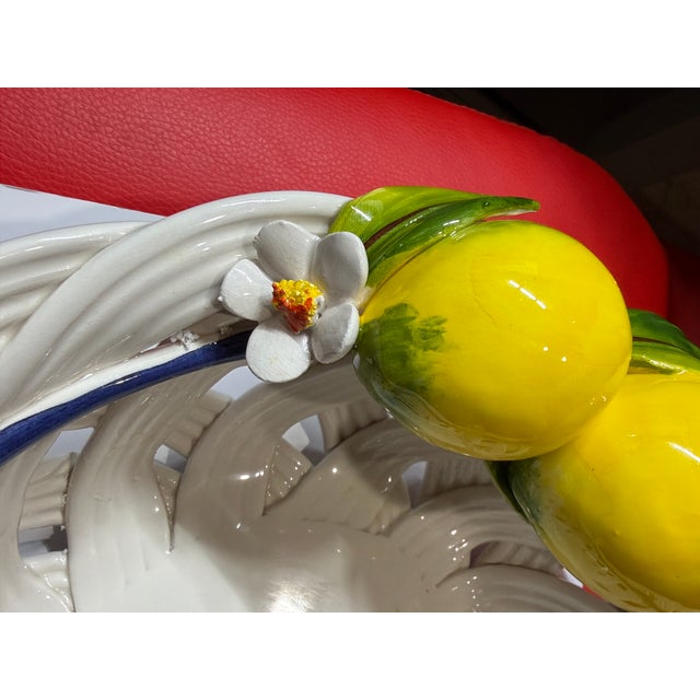 Italian Ceramic Woven Basket With Lemons & Cobalt Blue Trim For Sale In Miami - Image 6 of 7