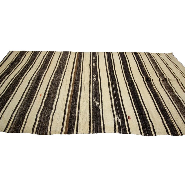 Contemporary Vintage Striped Turkish Kilim Rug- 6′6″ × 12′3″ For Sale - Image 3 of 7