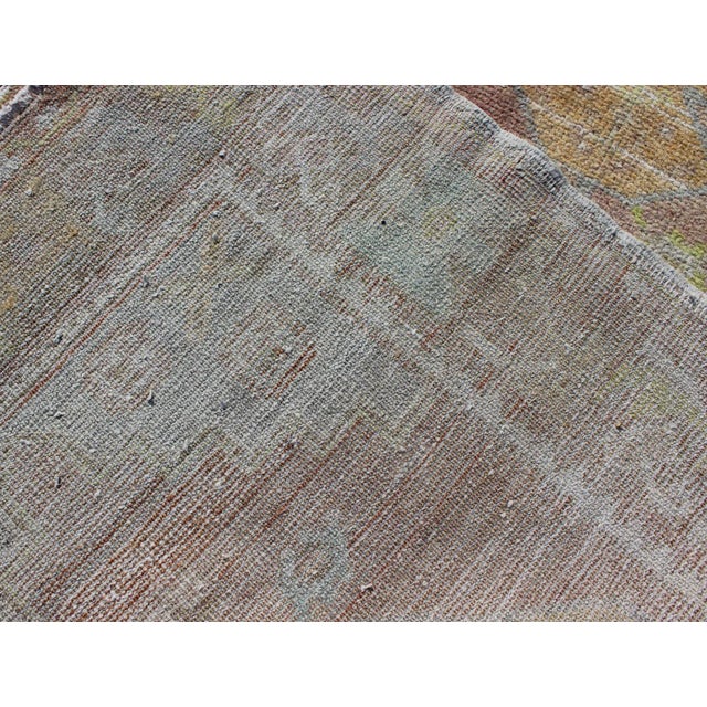 Vintage Turkish Oushak Runner With Geometric Medallions in Light Blue and Yellow For Sale In Atlanta - Image 6 of 7