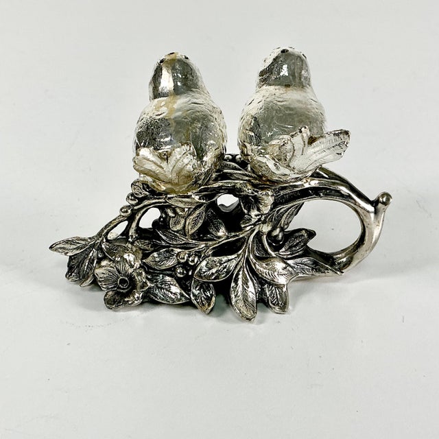 Silver Mid-Century Italian Hollywood Regency Giacometti Style Birds on a Branch Salt & Pepper Shaker - 3 Piece Set For Sale - Image 8 of 12