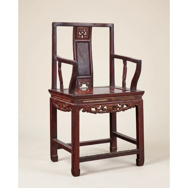 Pair of Chinese Carved Wood Armchairs For Sale - Image 4 of 5