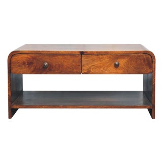 Chestnut-Finish Mango Wood Curved Slim Coffee Table For Sale
