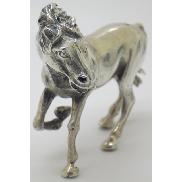 Metal Vintage Italian Handmade Genuine Silver Galloping Horse Large Figurine From Arezzo, 1970s Solid 800 Silver Equestrian Animal Statue Decor For Sale - Image 7 of 11