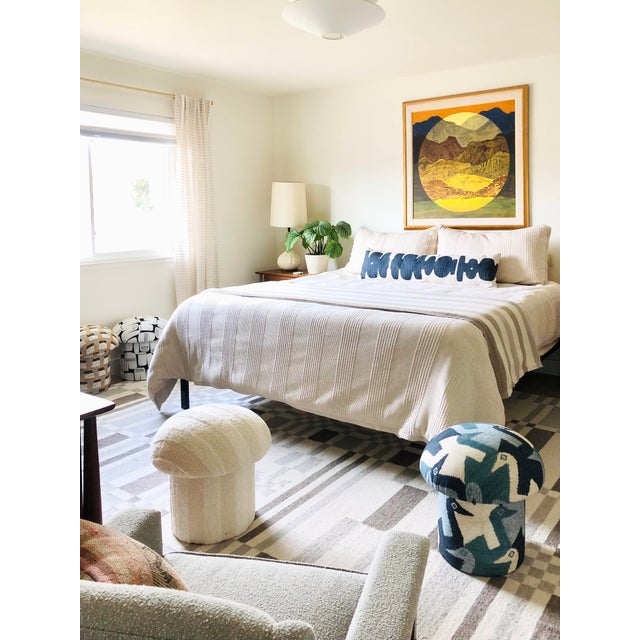 Mid-Century Modern Mushroom Ottoman in Plush Stripe For Sale - Image 3 of 8