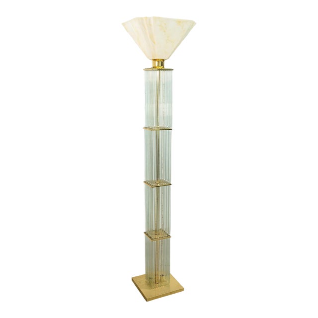 1960s Gaetano Sciolari Brass and Glass Cane Mid Century Modern Floor Lamp For Sale