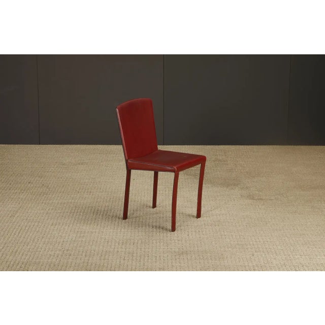 Set of 4 Zanotta Burgundy Leather Dining Chairs, Italy, 1980s, Signed For Sale - Image 12 of 15
