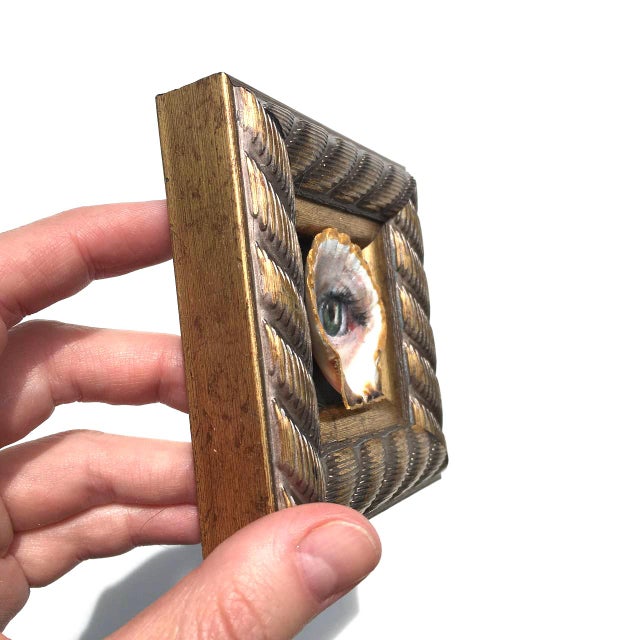 Victorian Original Painting on Shell Framed Lover's Eye Victorian Style Wall Decor by Artist Valeriya Serova For Sale - Image 3 of 9