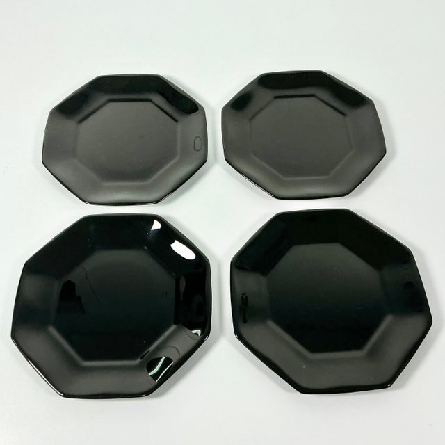 Contemporary 1980s Post Modern French Arcore Black Glass Octagonal Salad Plates - Set of 4. For Sale - Image 3 of 11