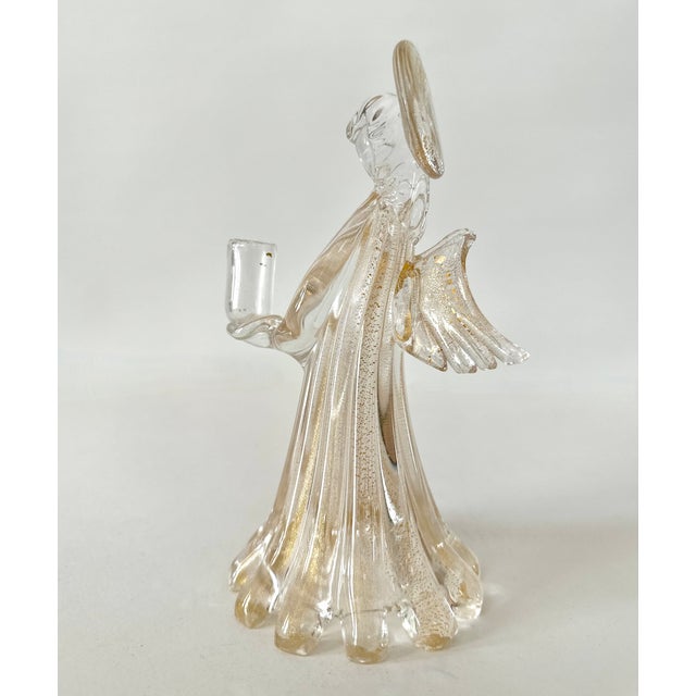 Single Murano Glass Clear and Gold Infused Angel Candle Holder For Sale - Image 9 of 14