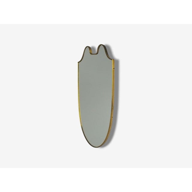 Mid-Century Modern Italian Modern, Brass, Glass, Shield Wall Mirror, Italy, 1950s For Sale - Image 3 of 8
