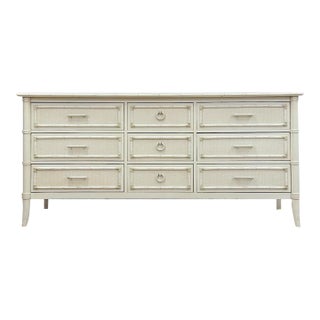 Vintage Thomasville Paoletti Faux Bamboo 9 Drawer Dresser White Hollywood Regency For Sale