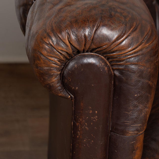 Pair of Vintage Brown Leather Chesterfield Club Chairs From Denmark For Sale - Image 4 of 14
