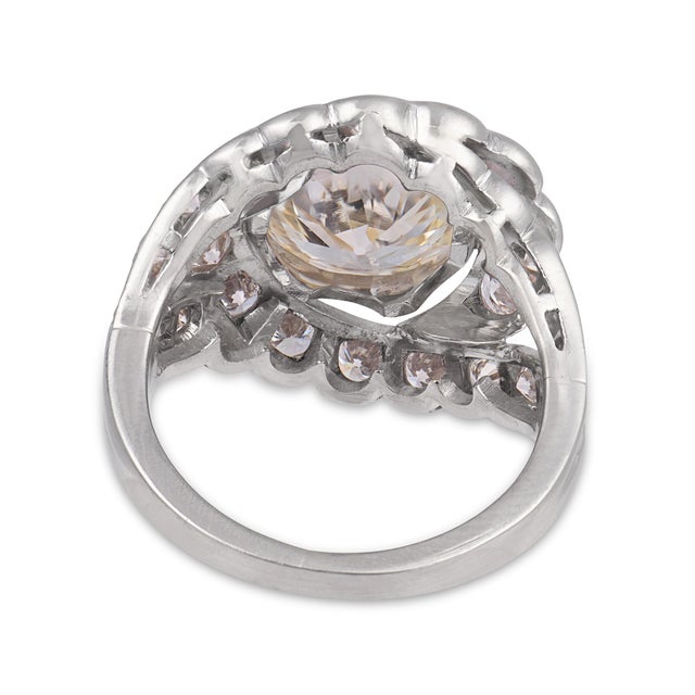 1960s Mid Century Gia 2.26 Carat Old European Cut Diamond Platinum Engagement Ring, Size 3.25 For Sale - Image 4 of 6