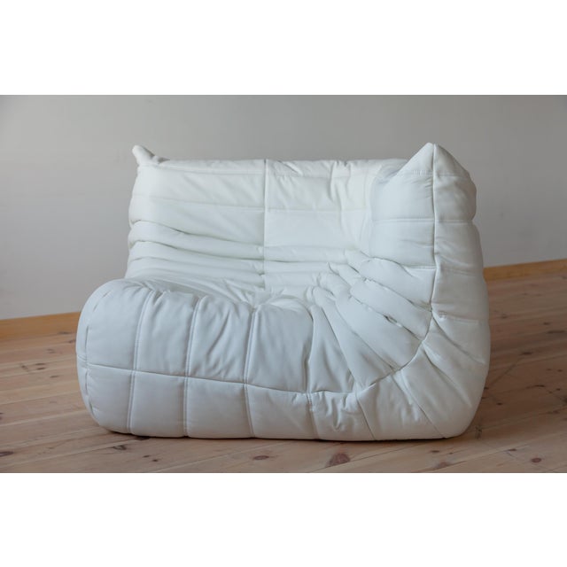 White Leather Togo Corner Chair, 2- And 3-Seat Sofa by Michel Ducaroy for Ligne Roset, Set of 3 For Sale - Image 12 of 14