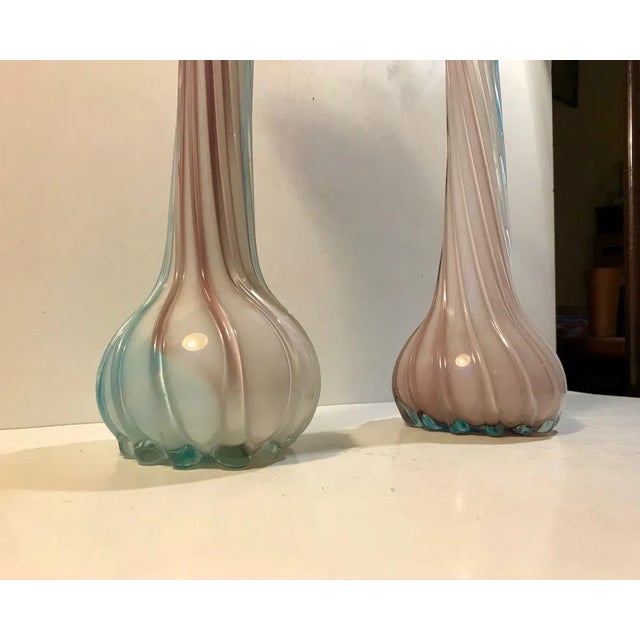 1940s Pink, Blue and White Twisted Murano Glass Vases, 1940s, Set of 2 For Sale - Image 5 of 11