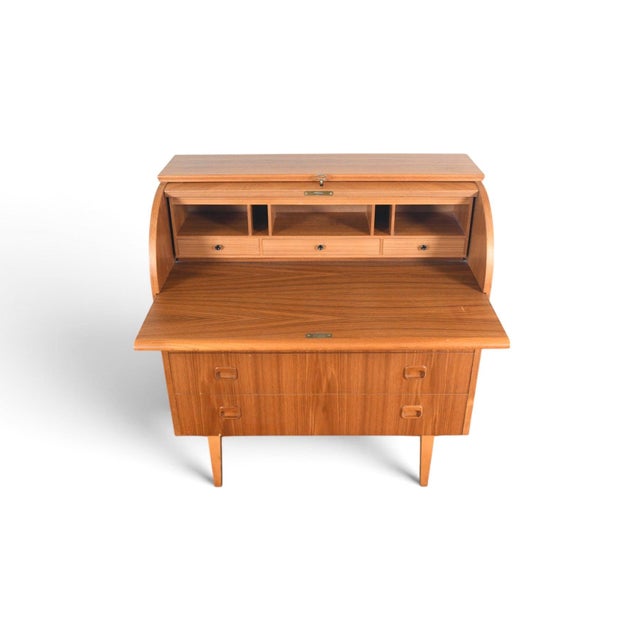 Wood Mid 20th Century Attributed to Egon Östergaard Curved Top Secretary Desk in Teak For Sale - Image 7 of 12