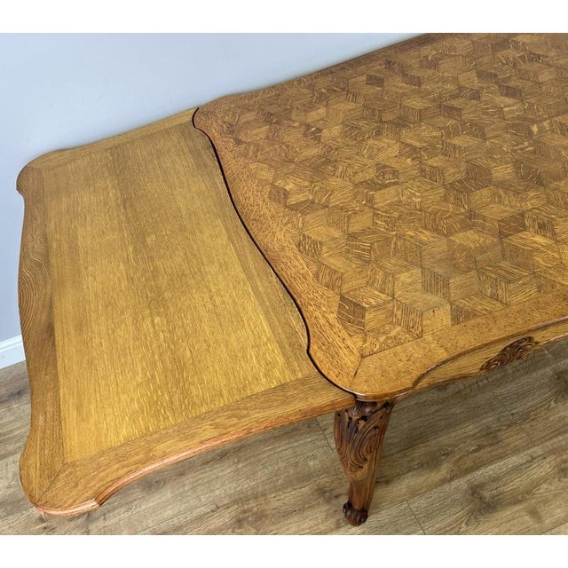 French Louis XVI Extendable Dining Table in Carved Oak For Sale - Image 11 of 15