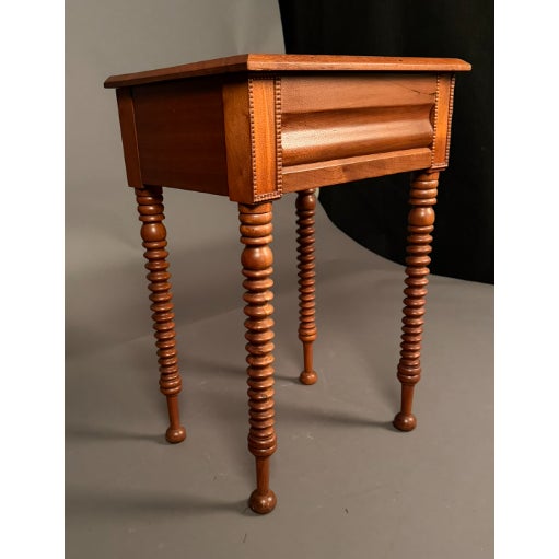 Antique American Victorian Solid Walnut Sewing Table With Turned Legs & Lift-Top Storage, Late 19th Century For Sale - Image 4 of 10