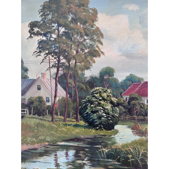 1970s Vintage Original Large Landscape Oil Painting, Signed Countryside Art For Sale - Image 5 of 14