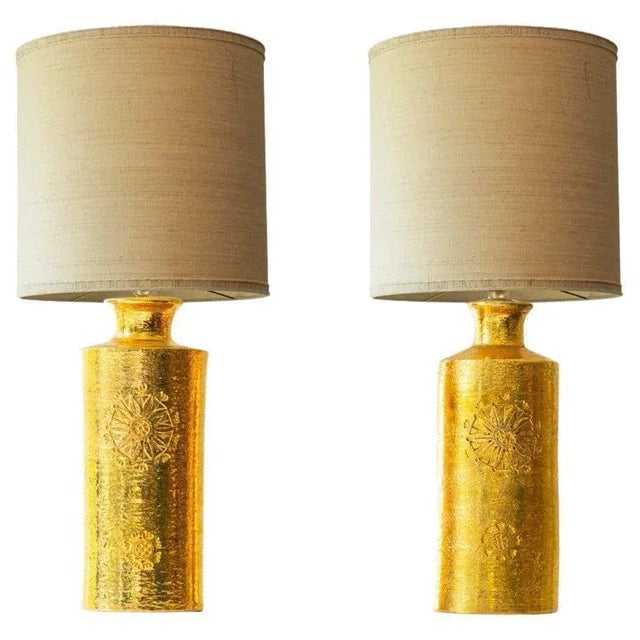 Ceramic Floor or Table Lamps from Bitossi with Silk Lampshades attributed to R. Houben, 1970s, Set of 2 For Sale - Image 11 of 11