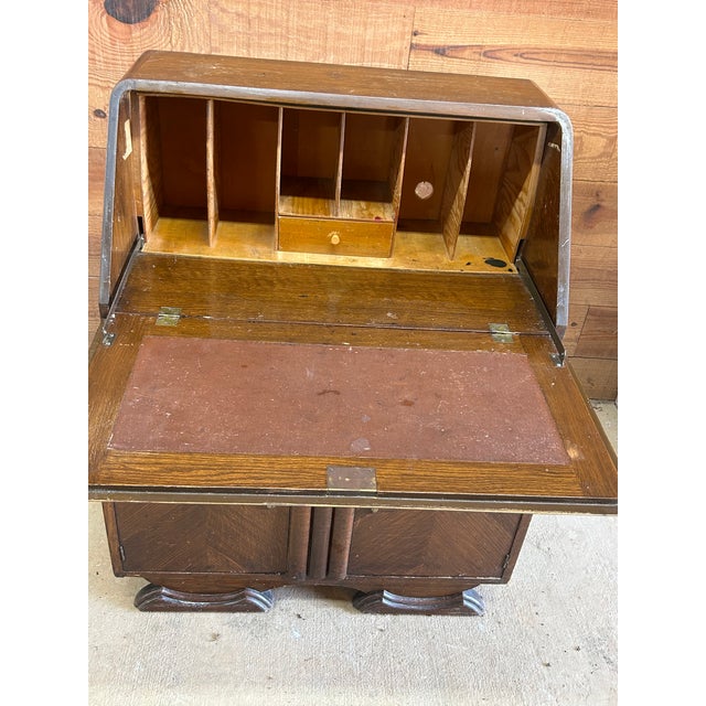 1930s 1930s Art Deco Waterfall Drop-Front Secretary Desk For Sale - Image 5 of 9