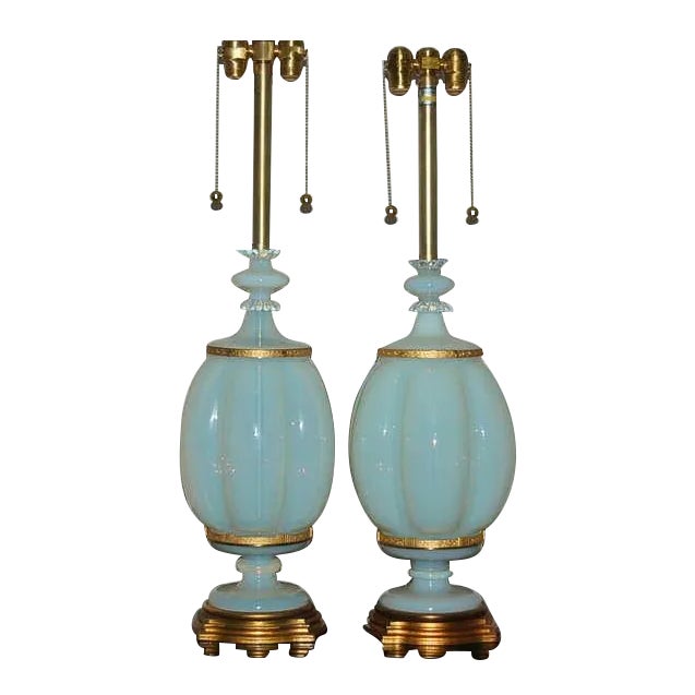 1960s Asian Marbro Murano White Opaline Glass Lamps - Pair For Sale - Image 11 of 11