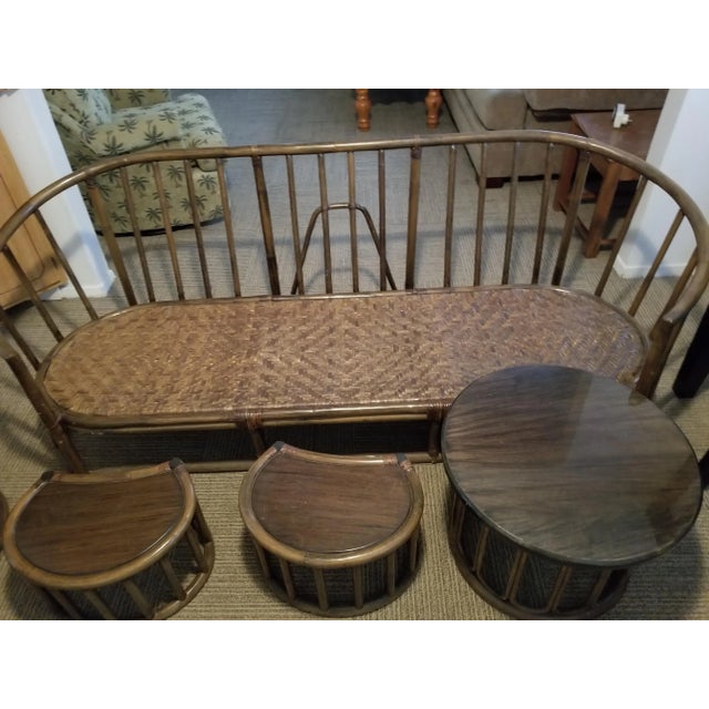 Ficks & Reed Style Crescent Sofa Rattan Pecan Patio Bamboo Chair Stool Papasan Set - 6 Pcs For Sale In Cleveland - Image 6 of 12