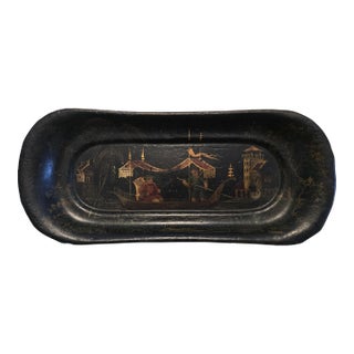 Antique Lacquered Early 19th-Century English Chinoiserie Toleware Tray For Sale