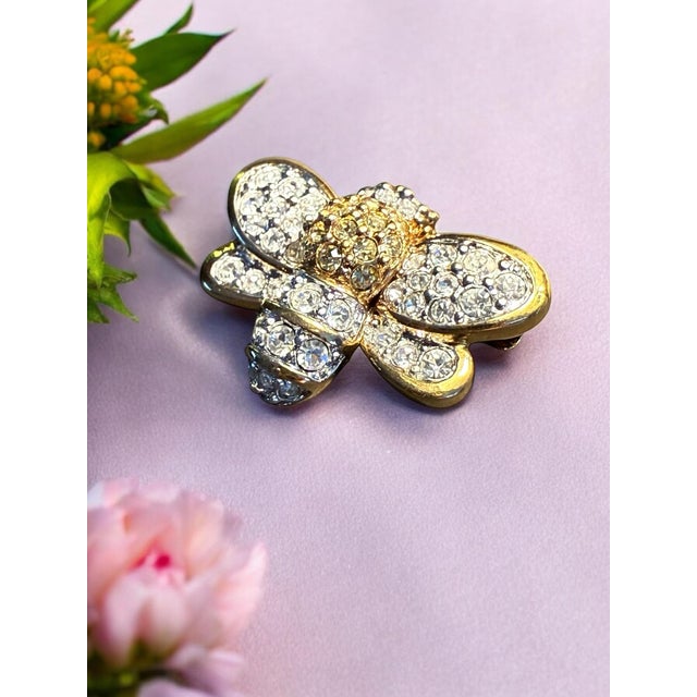 Swarovski Bumblebee Brooch Signed Gold Rhinestone For Sale - Image 11 of 11