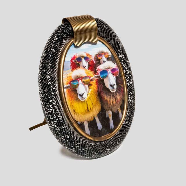 Oval Black Murano Glass Picture Frame with Silver Inclusions, 1970s For Sale - Image 6 of 8