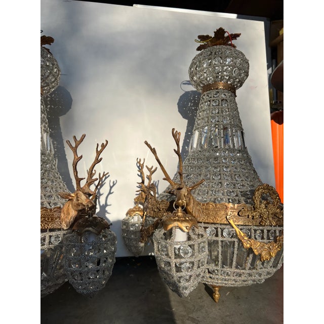 Pair of 1980s Deer Head Chandeliers For Sale - Image 11 of 13