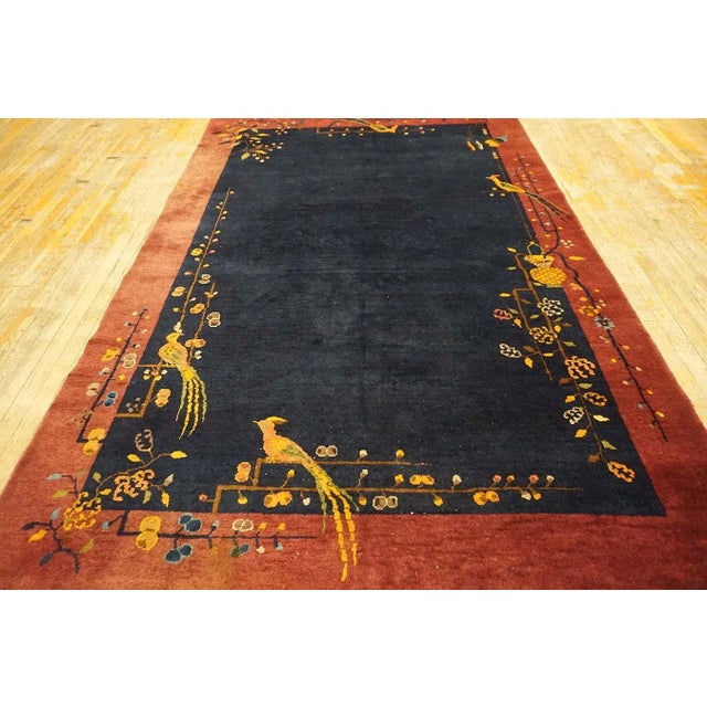 1920s Chinese Art Deco Carpet ( 6' x 8'9" - 183 x 267 ) Hand Knotted Pile Floral Antique Rectangle Wool 1920s Blue Rug,...