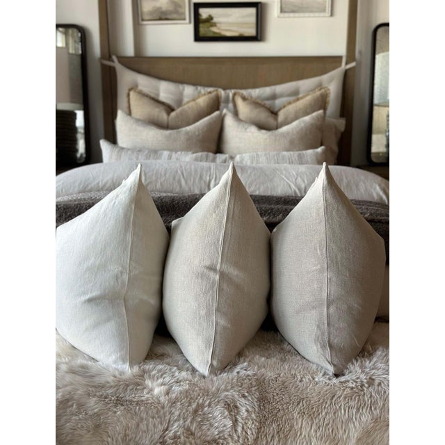 100% Belgium Linen Oyster White Pillow Cover For Sale In Los Angeles - Image 6 of 7