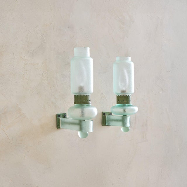Green 1940s Italian Corroso Glass Sconce Attributed to Flavio Poli for Seguso No. 02 For Sale - Image 8 of 12
