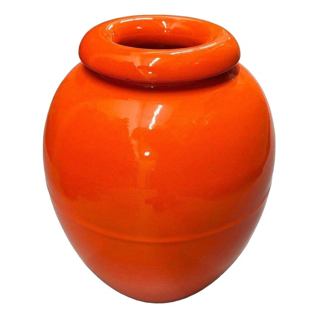 Large 15" Orange California Pottery Vase Planter Oil Jar by Bauer Pottery, 1920 For Sale