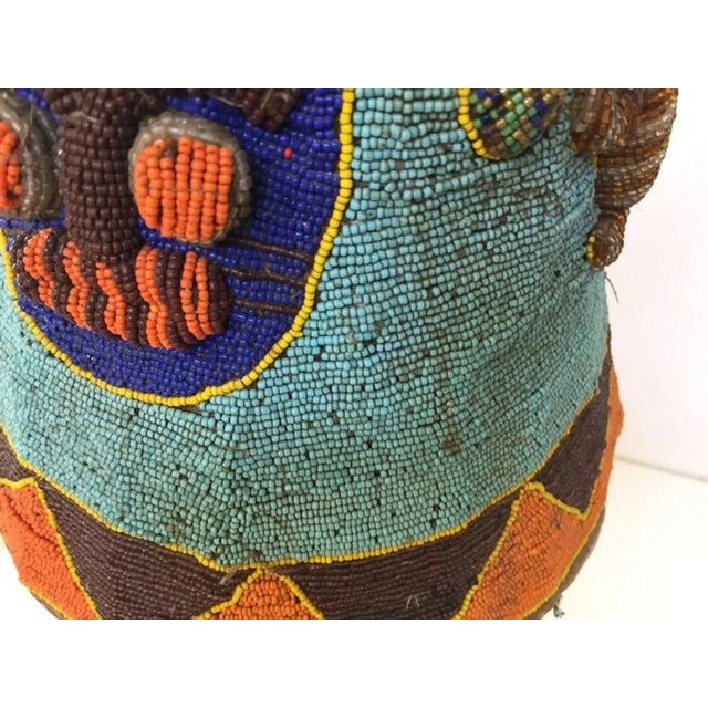 1940s Yoruba Beaded Headdress Crown, Antique Art on Lucite Stand For Sale - Image 5 of 12