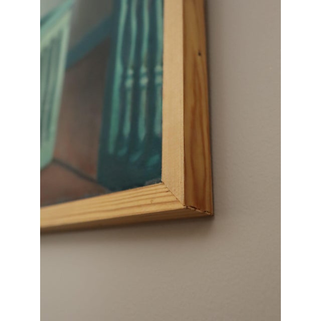 Mid-Century Modern 'Sunlit Landing' Vintage Swedish Original Interior Oil Painting, Framed For Sale - Image 9 of 14