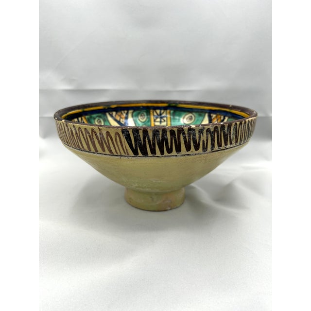 Late 19th Century Antique 19th-Century Moroccan Ceramic Bowl – Mokhfia Polychrome Pottery For Sale - Image 5 of 12