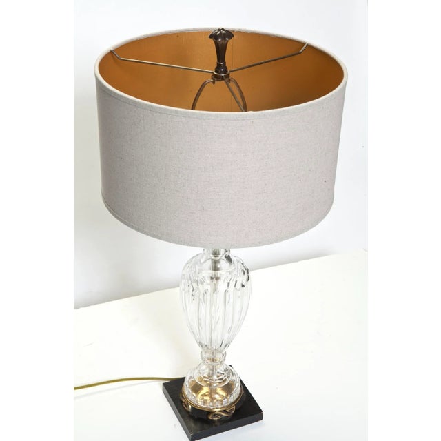 Waterford Mid 20th Century Vintage Waterford Style Crystal Lamp on Brass & Ebony Wood Base For Sale - Image 4 of 9