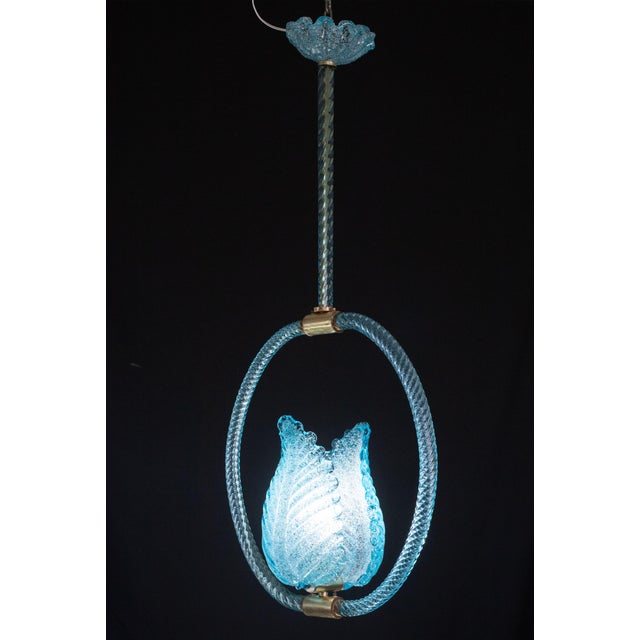 Art Deco Blue Jewel Murano Glass Pendant by Barovier E Toso, 1950s For Sale - Image 3 of 12