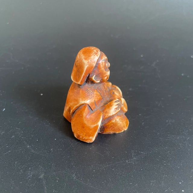 Mid 20th Century Vintage Sitting Japanese Man Celluloid Netsuke Miniature For Sale - Image 5 of 10