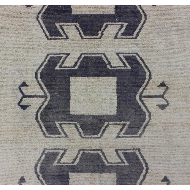 Mid 20th Century Deep Purple Blue and Cream Midcentury Turkish Tulu Rug With Tribal Design For Sale - Image 5 of 10