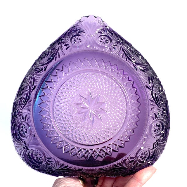 Mid-Century Duncan & Miller Sandwich Purple Glass Candy Dish Trinket Dish For Sale - Image 10 of 12