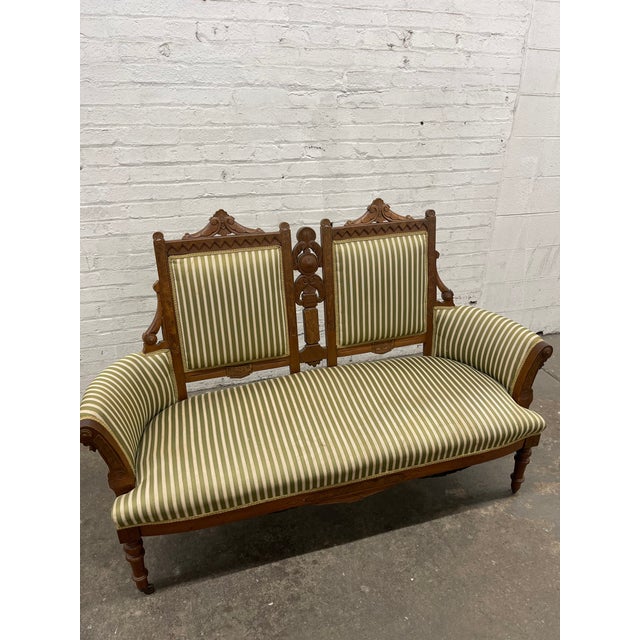 Vintage Eastlake Victorian Era Parlor Settee For Sale - Image 9 of 11