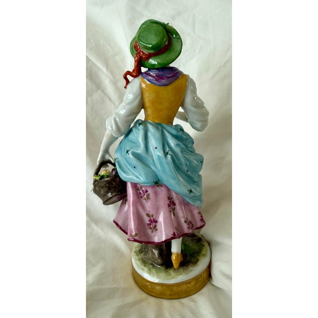 Pair of Volkstedt German Porcelain Flower Seller Figurines For Sale - Image 4 of 12