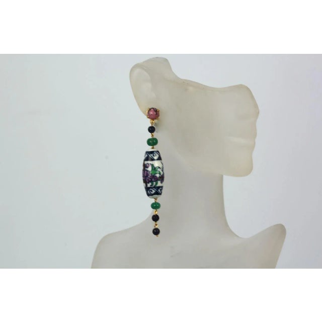 Dangle/drop Ceramic Emerald, Sapphire, Rhodolite Earrings - 2 Pieces For Sale - Image 4 of 7