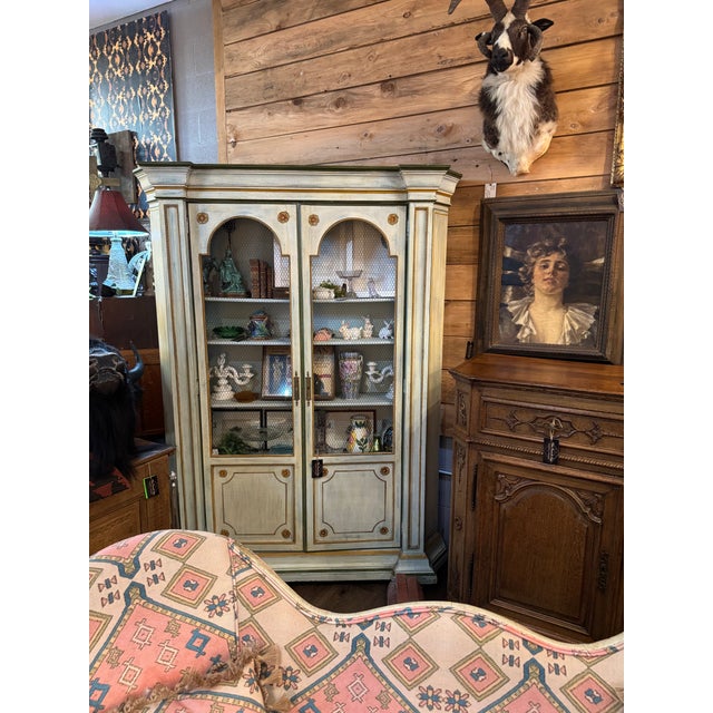 Wood Midcentury Painted Two-Door Cabinet- Lighted For Sale - Image 7 of 9