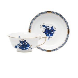 Herend Chinese Bouquet Black Sapphire Tea Cup and Saucer