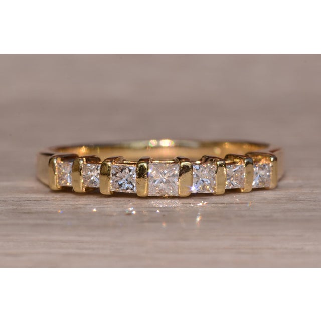 The Kerwin Road: Bar Set Princess Cut Natural Diamond Ring in Yellow Gold For Sale - Image 9 of 11