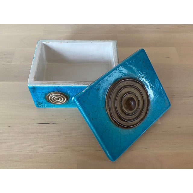 Blue 1950s Ugo Zaccagnini Mid-Century Modern Blue Ceramic Pottery Box For Sale - Image 8 of 13